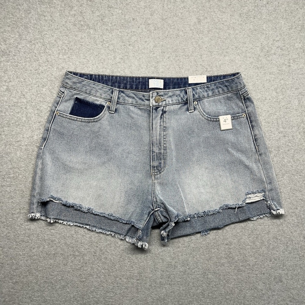 Time Tru Women High Rise Relaxed Fit Distressed Denim Cut Off Shorts 16 NWT